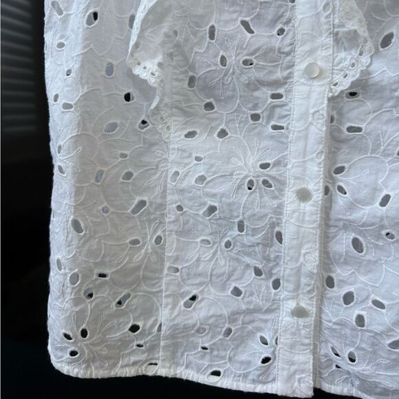 Sezane White Chiara Eyelet Ruffled Cotton Blouse, Size 38 - Picture 7 of 12